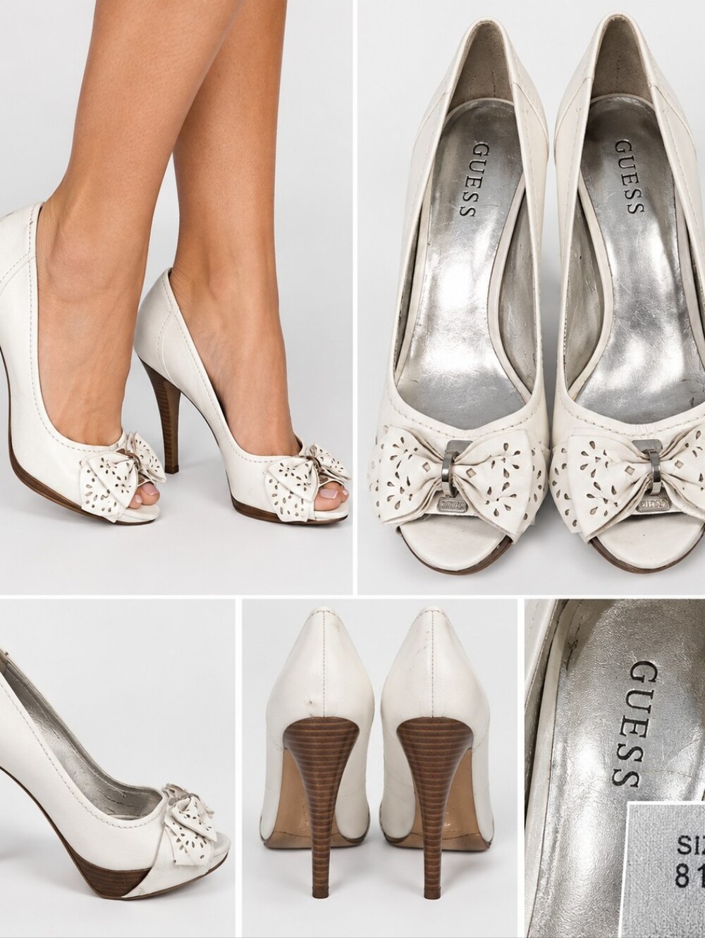 GUESS White Bow Peep-Toe Heels with Cutout Detail